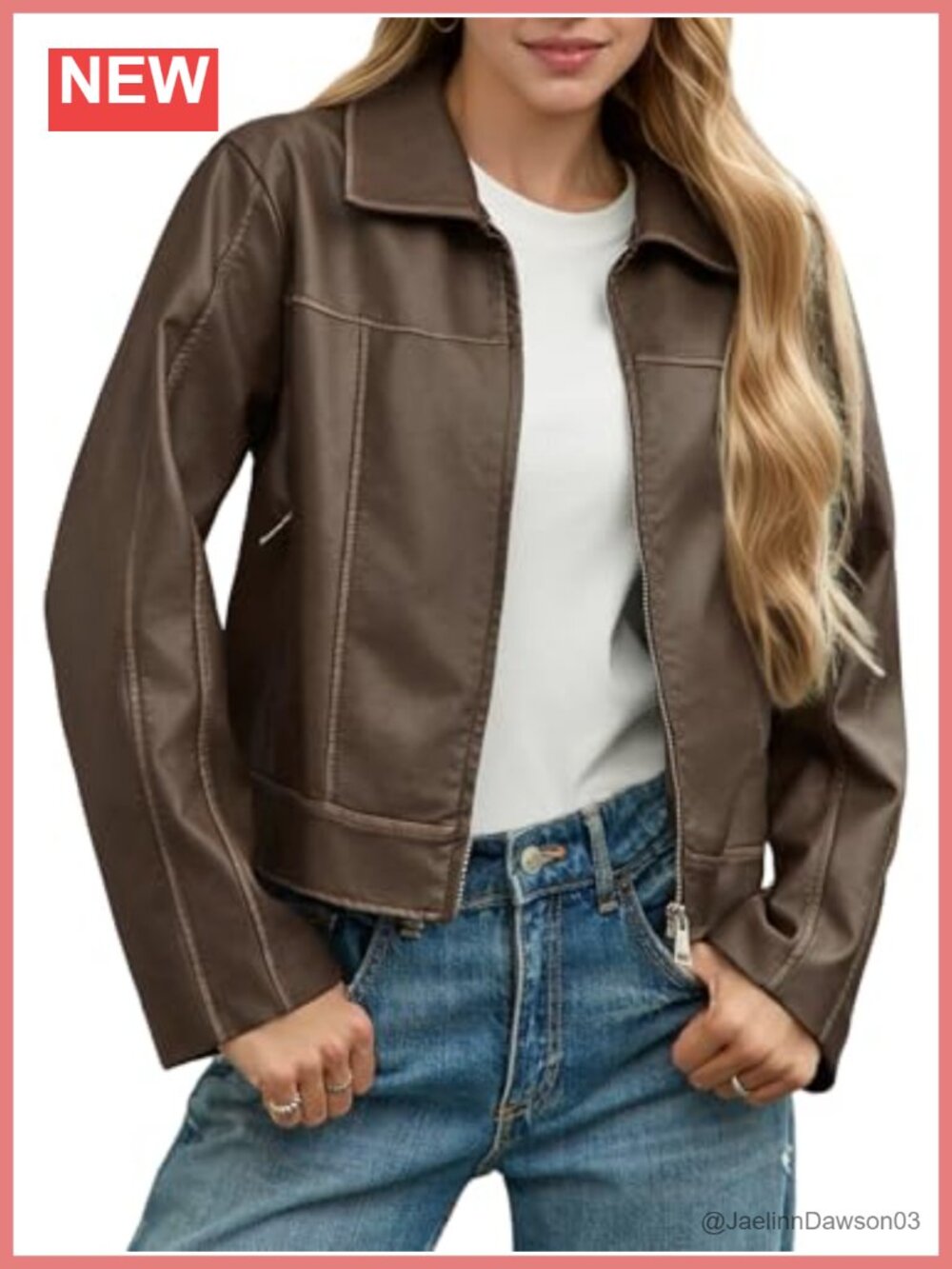 Faux Leather Moto Jacket Zip Up Cropped Biker Coat Pockets